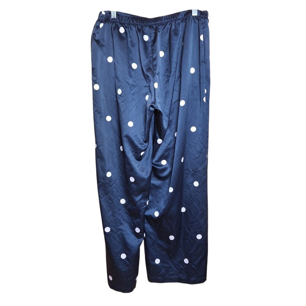 Kate Spade Satin Navy Polka-dot print pajama set 2 piece long sleeve buttondown - Picture 4 of 6